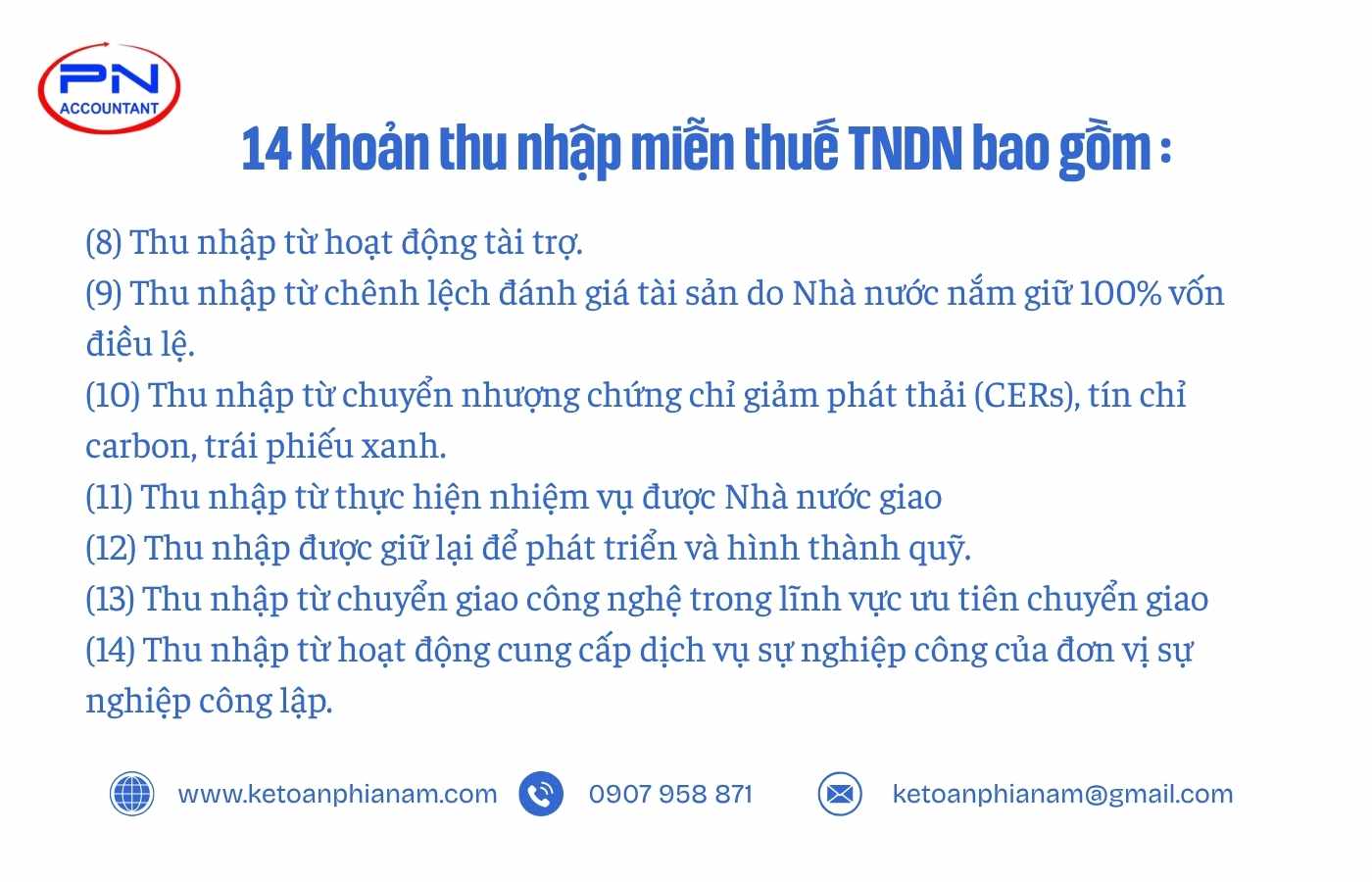 14 khoản thu nhập miễn thuế TNDN