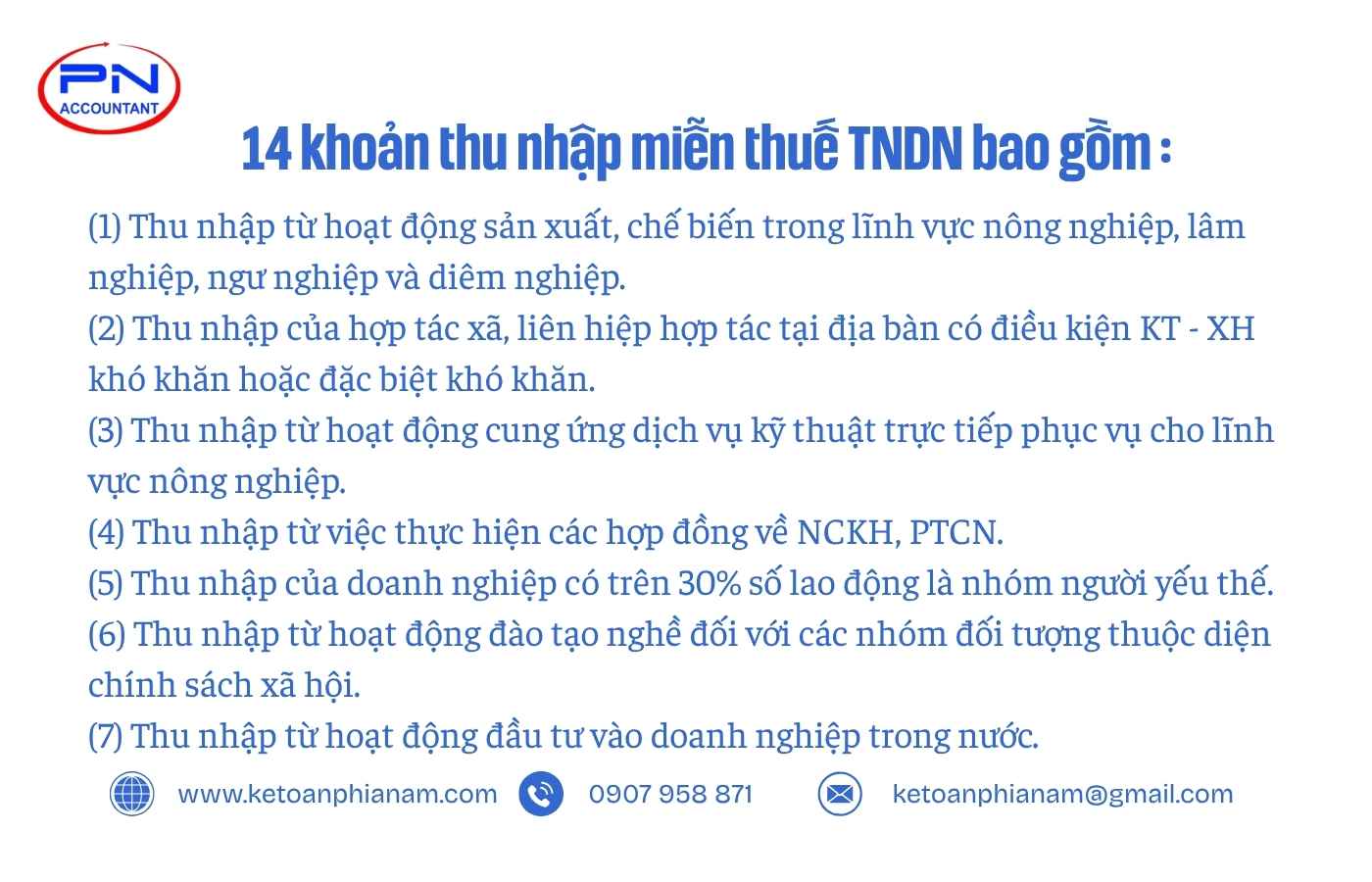14 khoản thu nhập miễn thuế TNDN