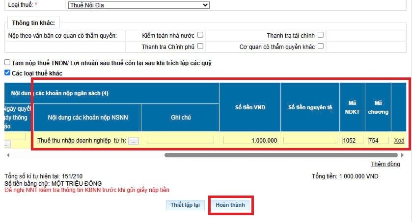 Tra cứu mã tiểu mục thuế TNDN khi nộp thuế điện tử