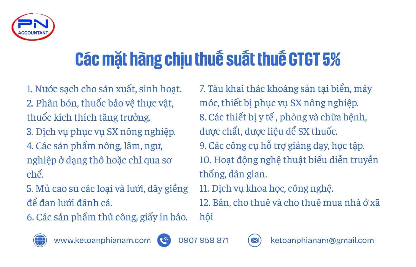 Các mặt hàng chịu thuế suất thuế GTGT 5%
