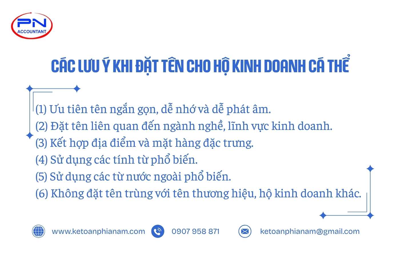 Các lưu ý khi đặt tên cho hộ kinh doanh cá thể