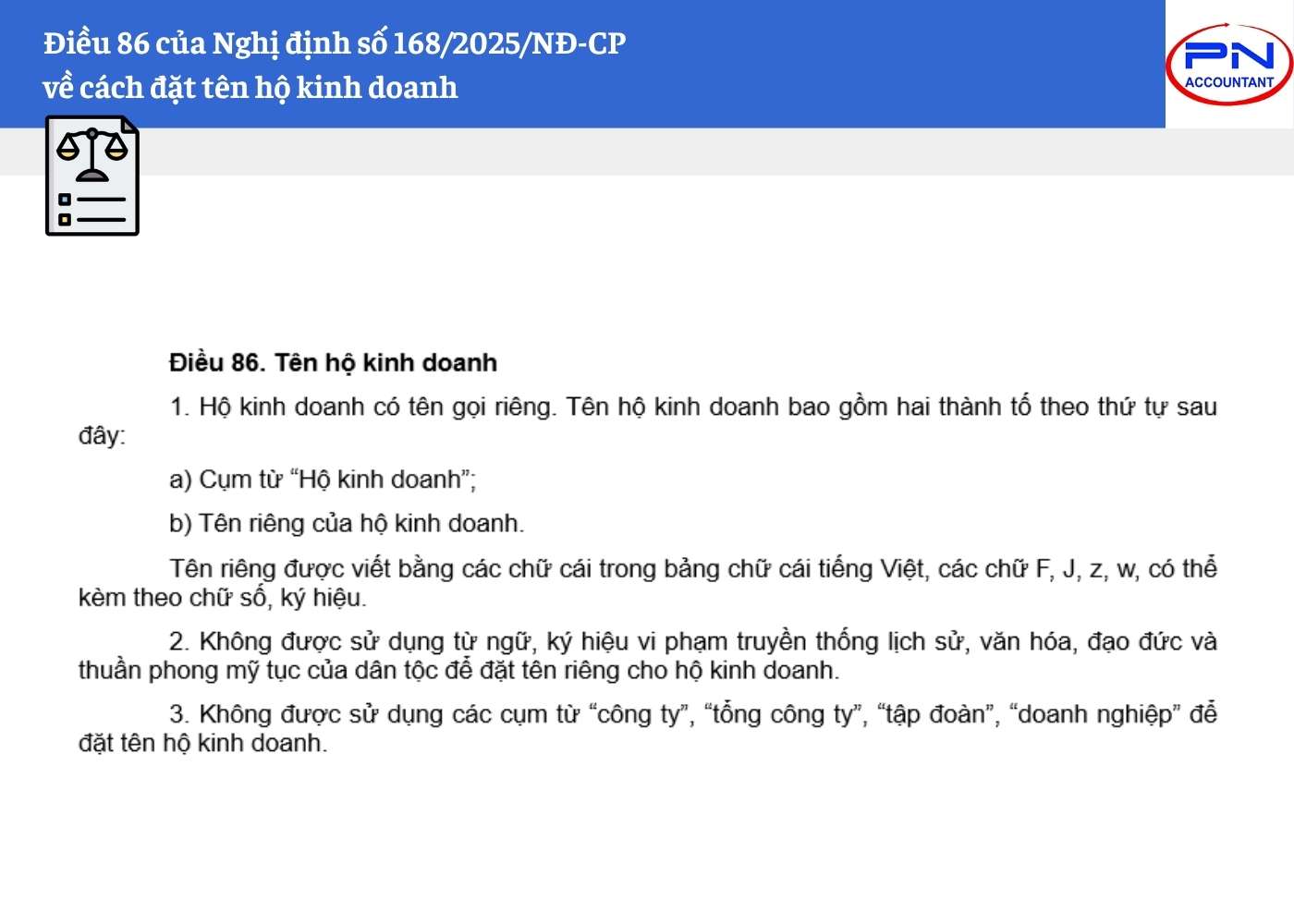Điều 86 của Nghị định số 168/2025/NĐ-CP về cách đặt tên hộ kinh doanh