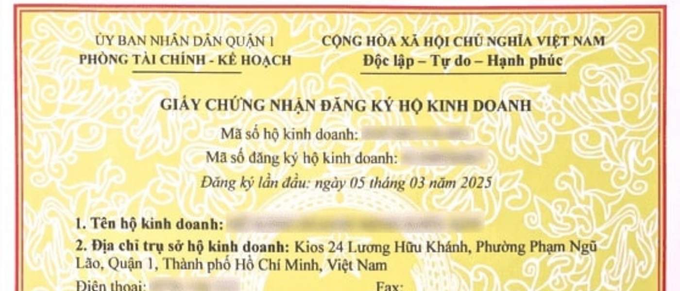 Mẫu giấy chứng nhận đăng ký hộ kinh doanh cá thể 2025
