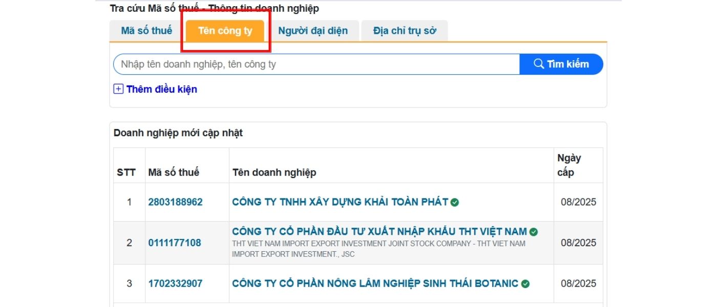 Giao diện tra cứu MST hộ kinh doanh cá thể trên Thư viện pháp luật