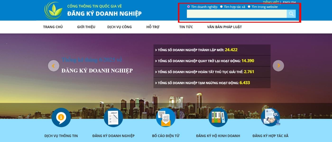 Nhập tên hoặc mã số hộ kinh doanh cá thể vào ô tìm kiếm
